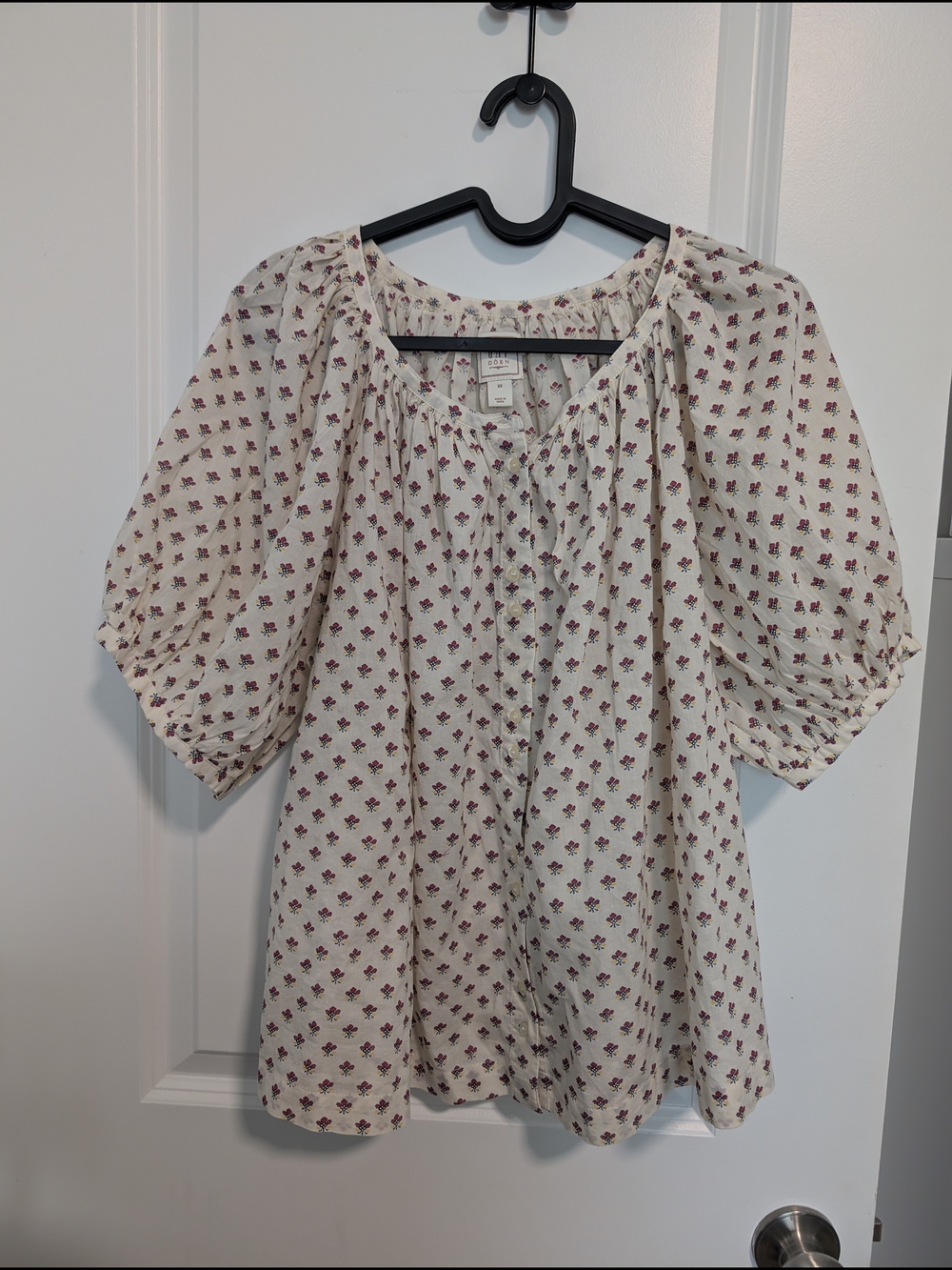 Cream Floral Puff-Sleeve Peasant Blouse - Picture 3 of 6